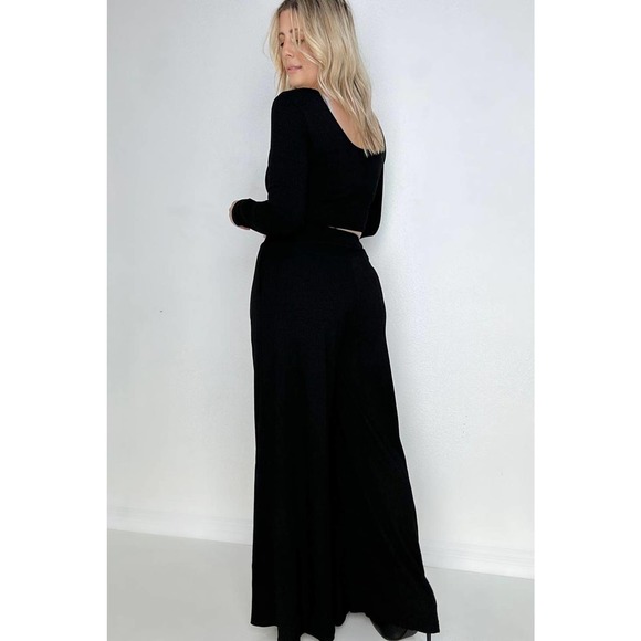 💲⬇️2 Pcs Ribbed Crop Top and Wide Leg Pants Set with Pockets - Picture 3 of 7